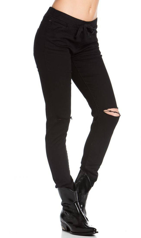 American Bazi Knee Slit Jogger Pants in Black - SohoGirl.com